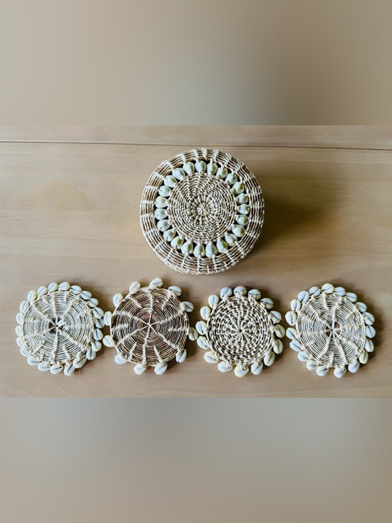 Vintage Other - Handwoven Shell Wicker Coasters Set of 4